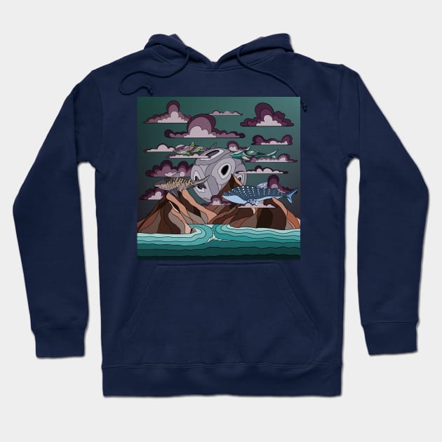 school of sharks in the sky Hoodie by Bagaz